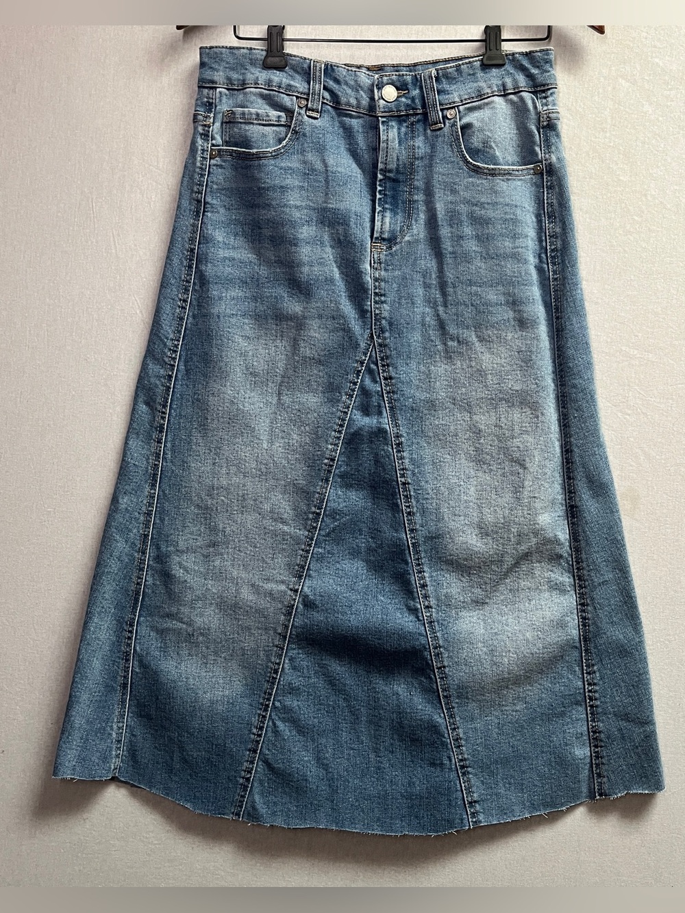 Oat New York Blue Denim A-Line Midi Skirt Size 6 / 28